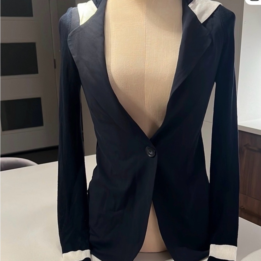 Iris Setlakwe Nave and White Blazer with Hood